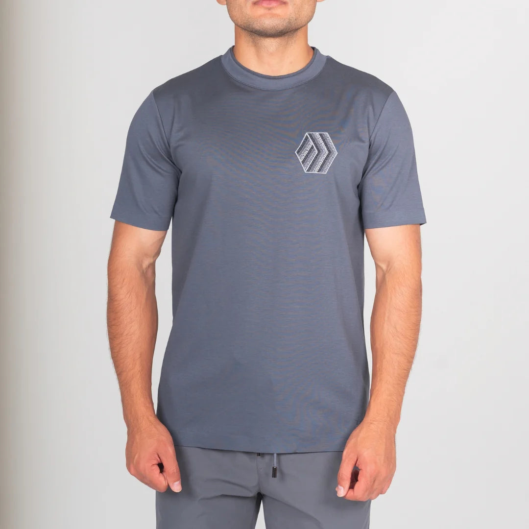Lanka 3D Cube Stitch T-Shirt - Steel Blue